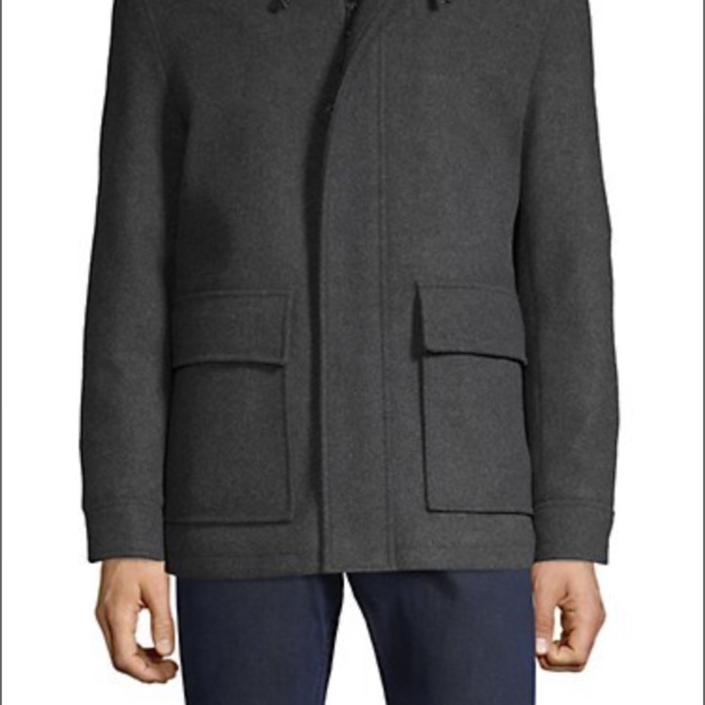 Cole Haan men’s gray hooded wool jacket. Size Large. Excellent condition!